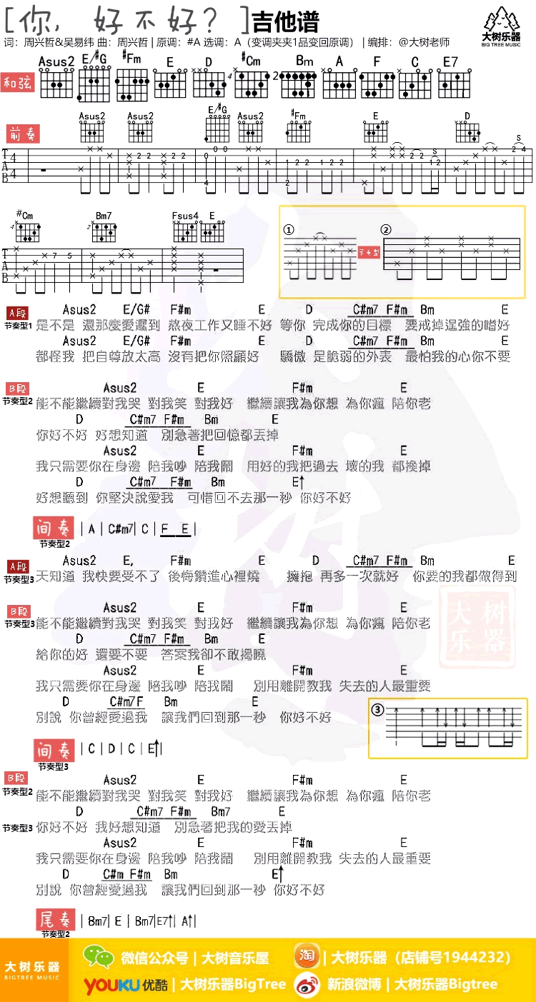 你好不好吉他谱_周兴哲_弹唱谱_吉他教学视频-C大调音乐网