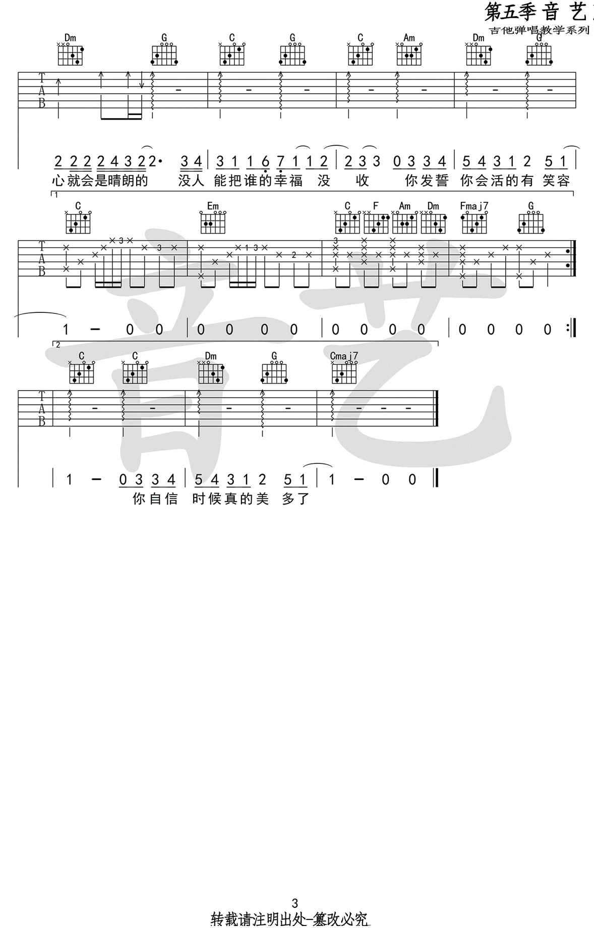 分手快乐吉他谱_梁静茹_C调弹唱谱_高清图片谱-C大调音乐网