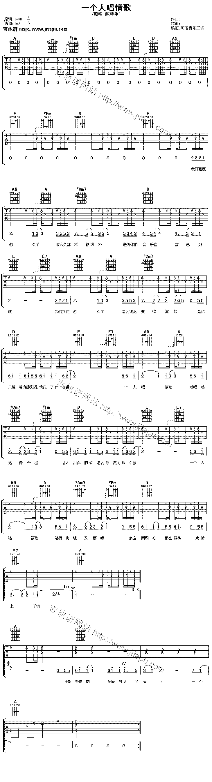 一个人唱情歌-C大调音乐网