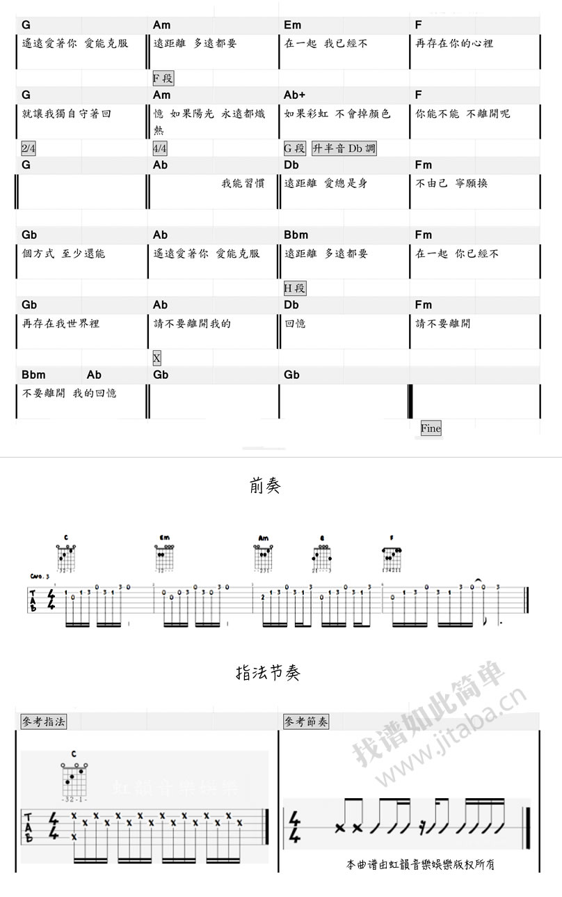 多远都要在一起吉他谱_带前奏图片谱_邓紫棋-C大调音乐网