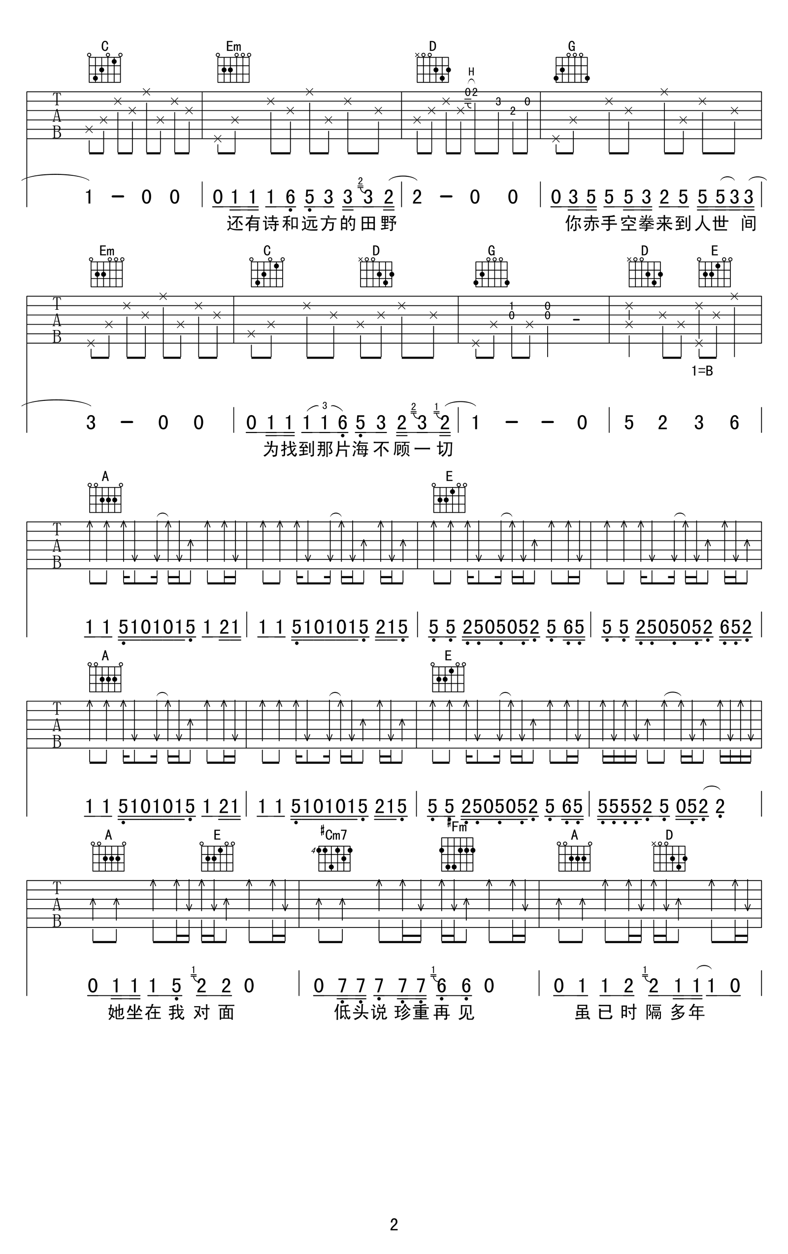 生活不止眼前的苟且吉他谱_许巍_A调弹唱谱_高清图片谱-C大调音乐网