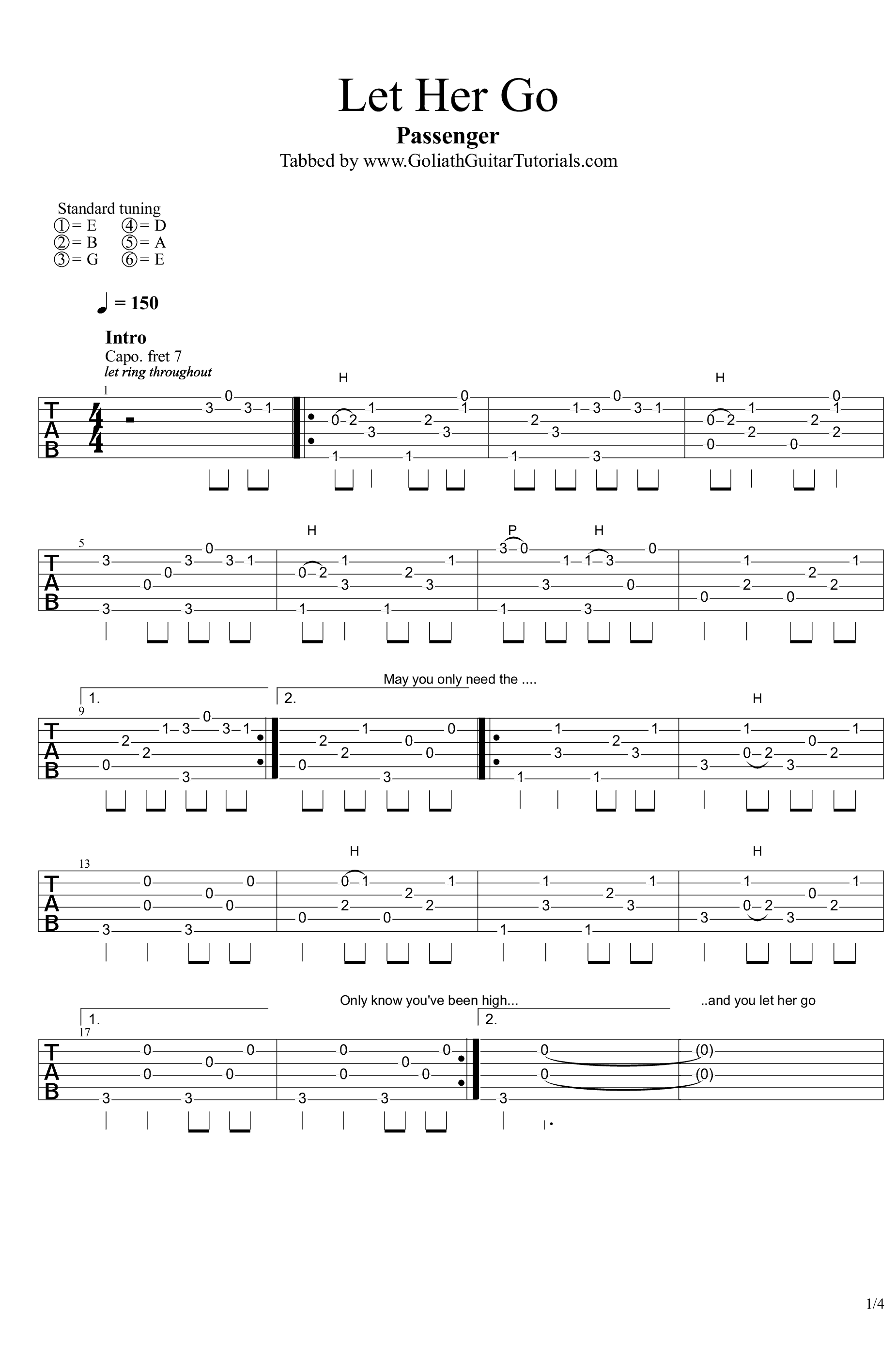 let her go吉他谱_Passenger_let her go六线谱_高清版-C大调音乐网