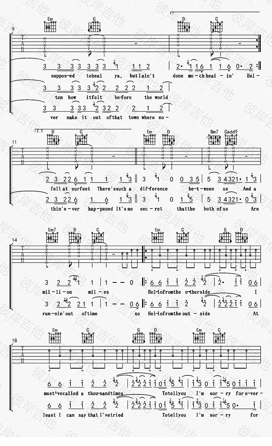 Hello吉他谱_Adele(阿黛尔)Hello吉他弹唱教学视频-C大调音乐网