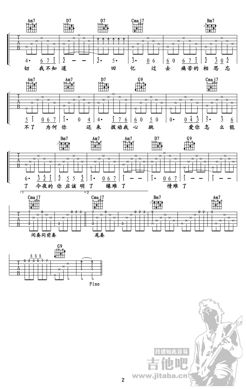 新不了情吉他谱男生版_鹿晗《新不了情》吉他谱-C大调音乐网
