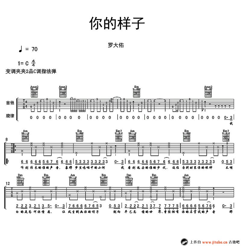 你的样子吉他谱_罗大佑_电影《阿郎的故事》主题曲-C大调音乐网