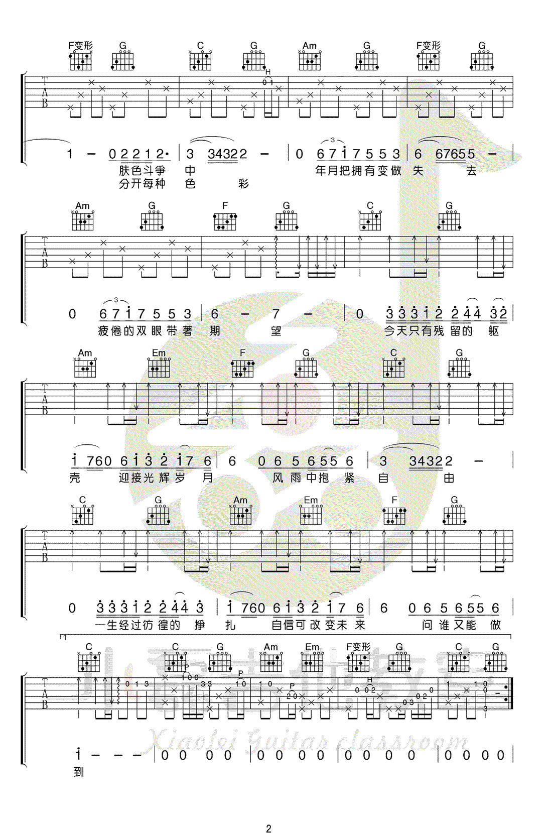 光辉岁月吉他谱_C调弹唱谱_Beyond《光辉岁月》吉他教学-C大调音乐网