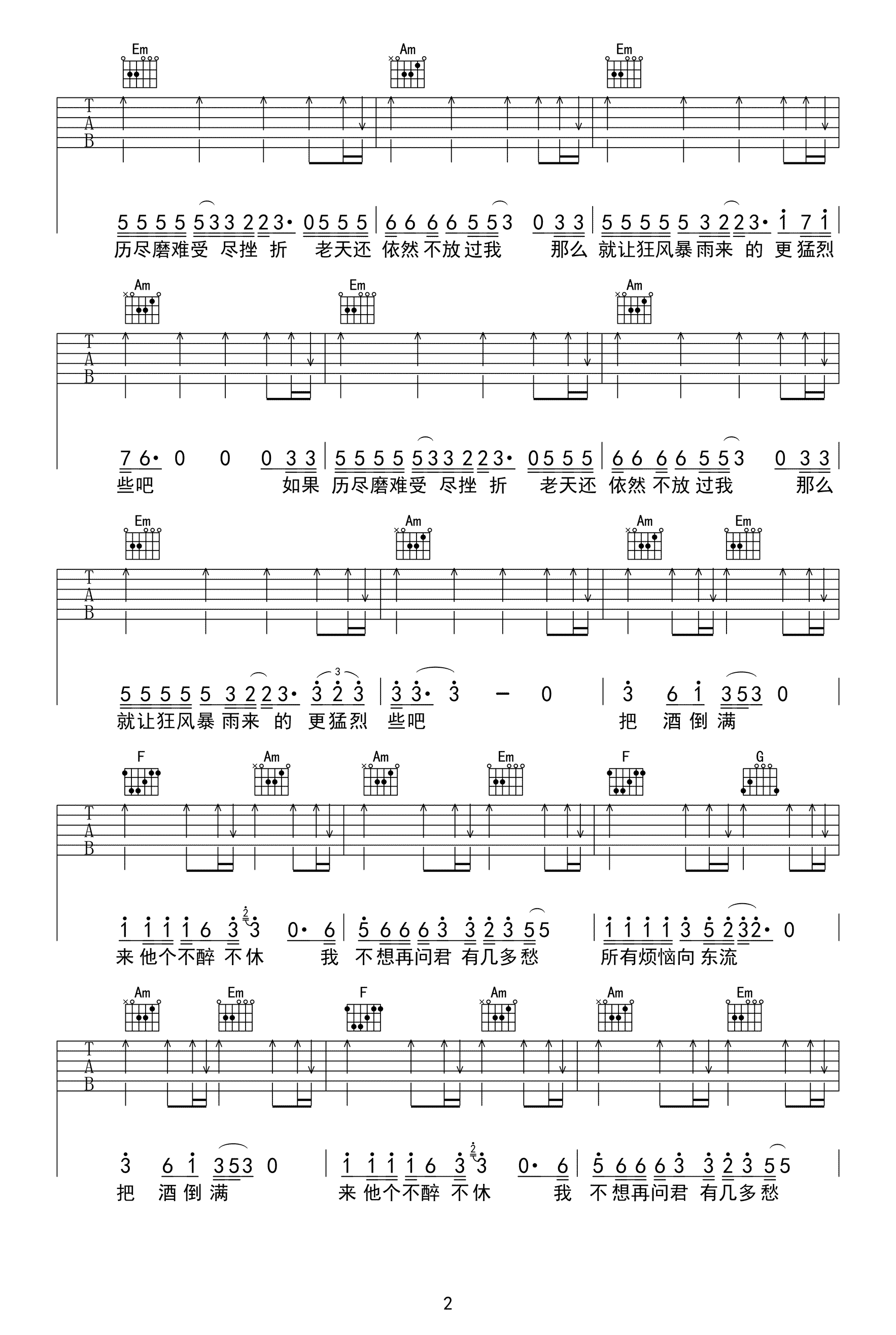 把酒倒满吉他谱_李晓杰_高清弹唱谱_图片谱-C大调音乐网