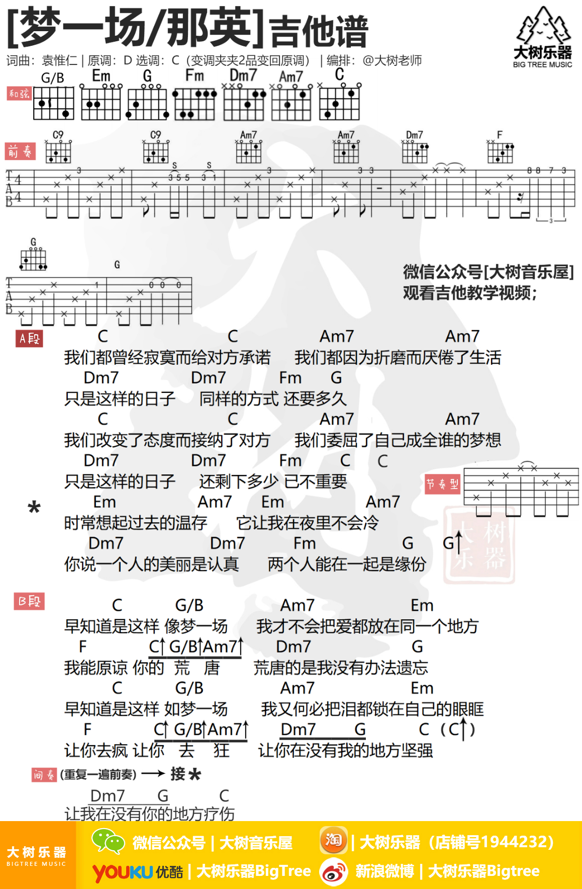 梦一场(大树乐器)-C大调音乐网