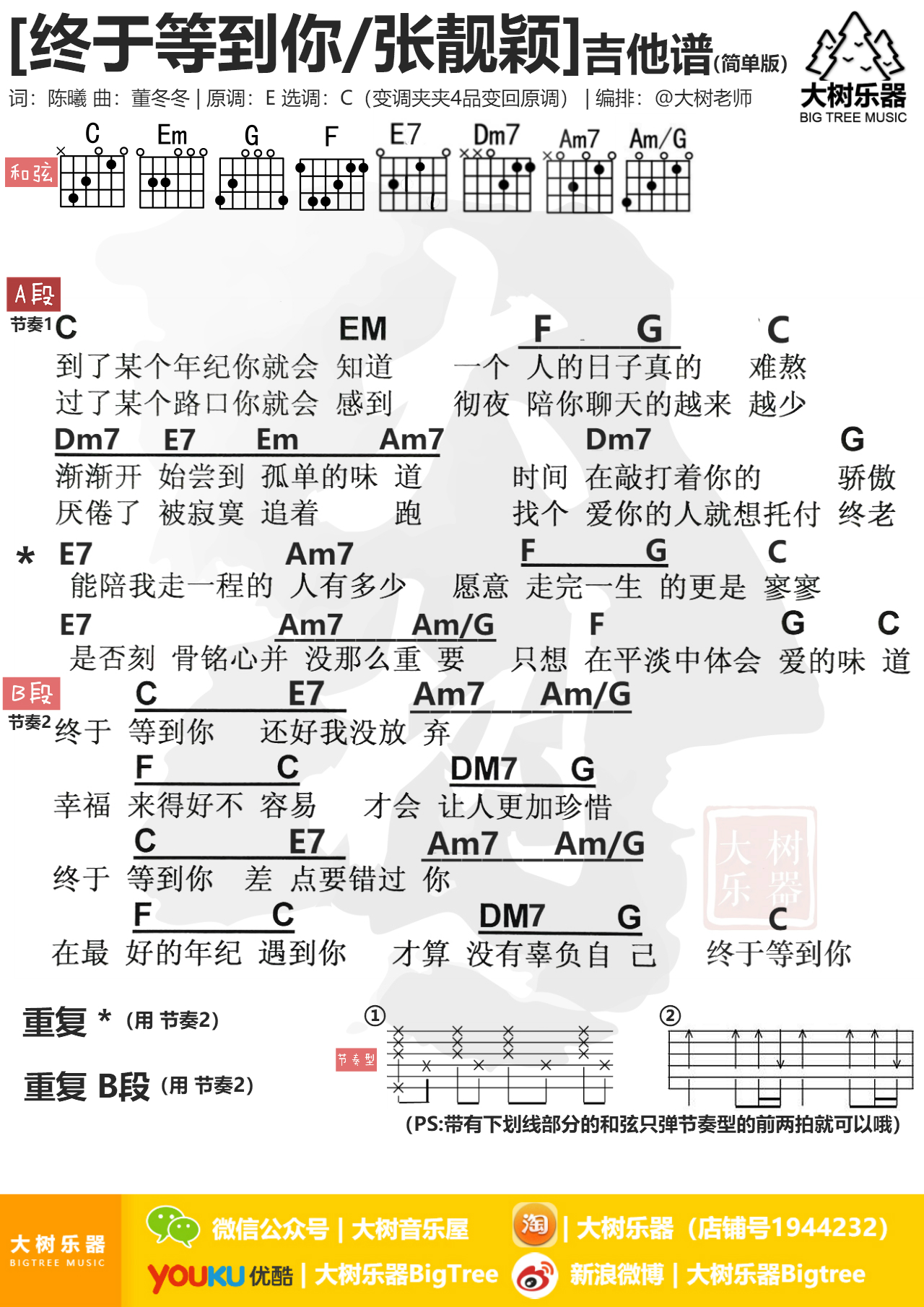 终于等到你(大树音乐)-C大调音乐网