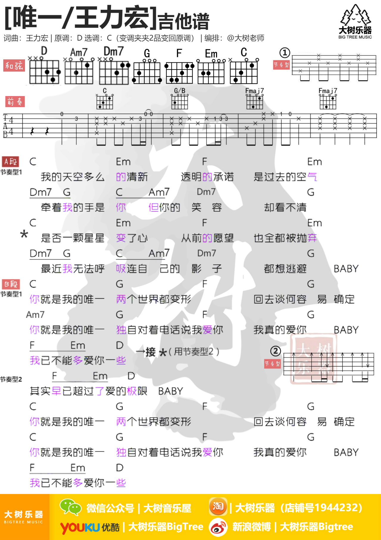 唯一(大树乐器-大树音乐)-C大调音乐网