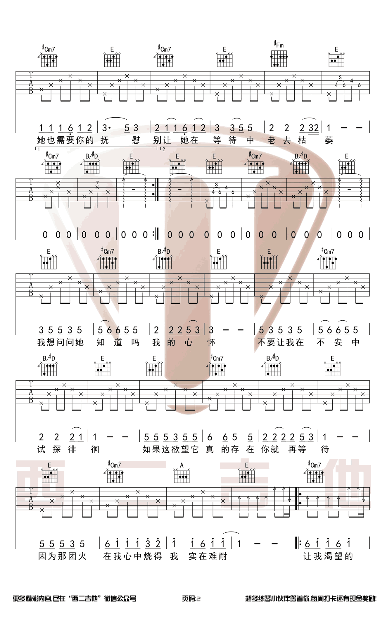 野花吉他谱_好声音康树龙/旦增尼玛_E调原版_图片谱-C大调音乐网