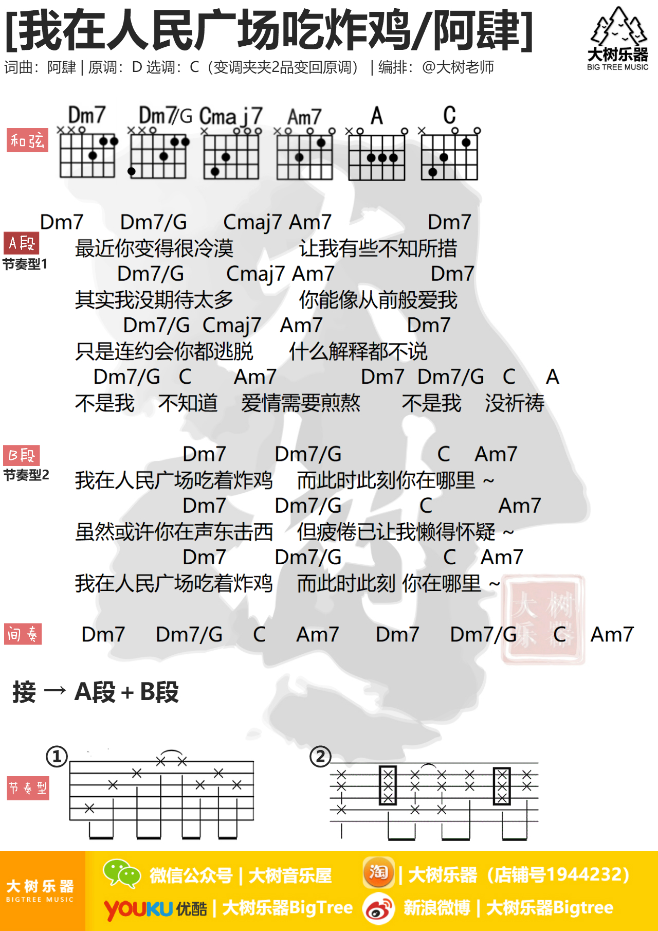 《我在人民广场吃炸鸡》阿肆-吉他谱-和弦谱-大树乐器-大树音乐-C大调音乐网