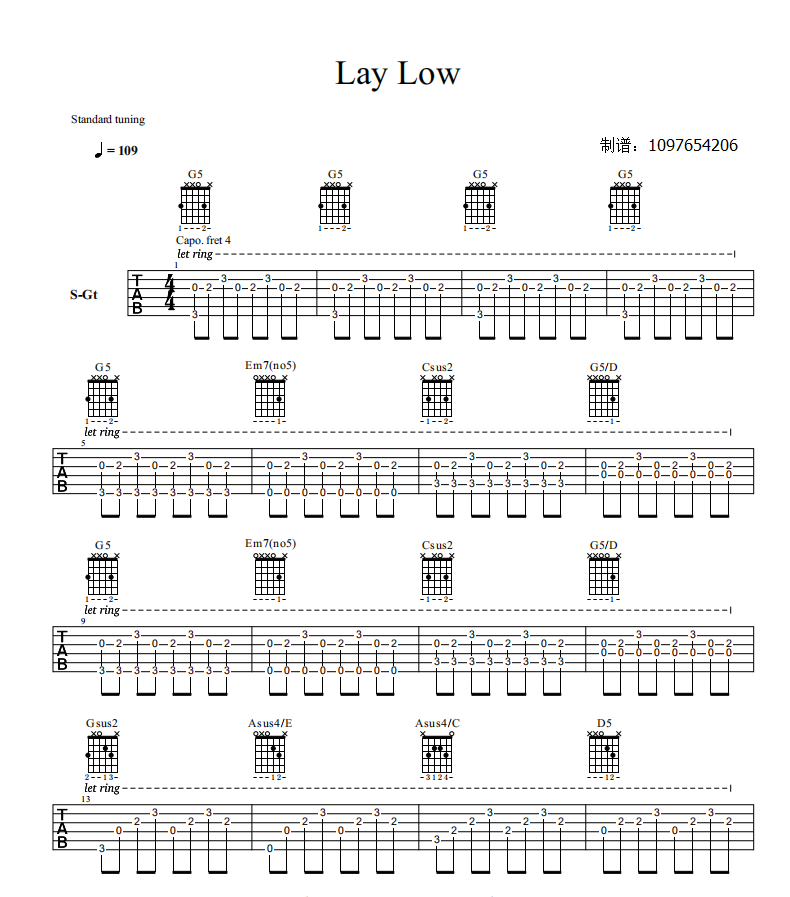 Lay Low-C大调音乐网