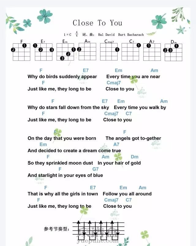 《Close to You》卡朋特乐队 尤克里里弹唱谱+指弹谱-C大调音乐网