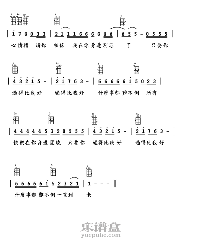 《只要你过得比我好》ukulele谱 – 弹唱-C大调音乐网