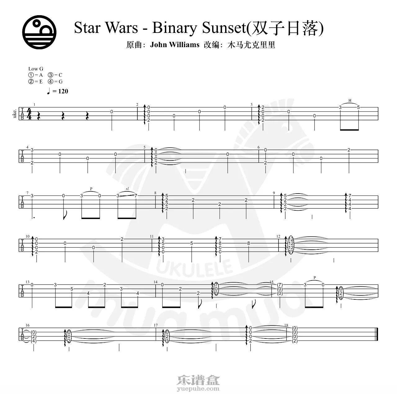 双子日落 Binary Sunset》指弹曲谱（星球大战）-C大调音乐网