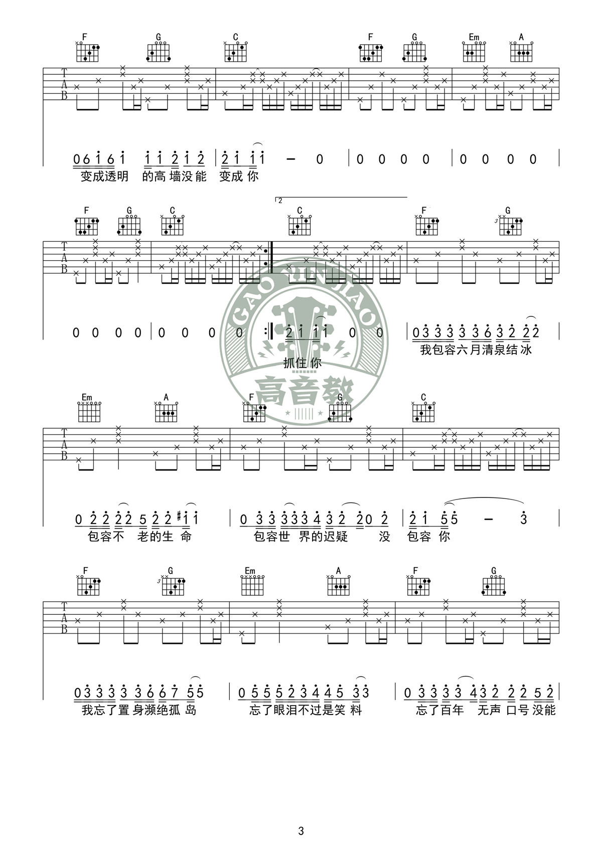 《奇妙能力歌 C调标准高清版》吉他谱-C大调音乐网