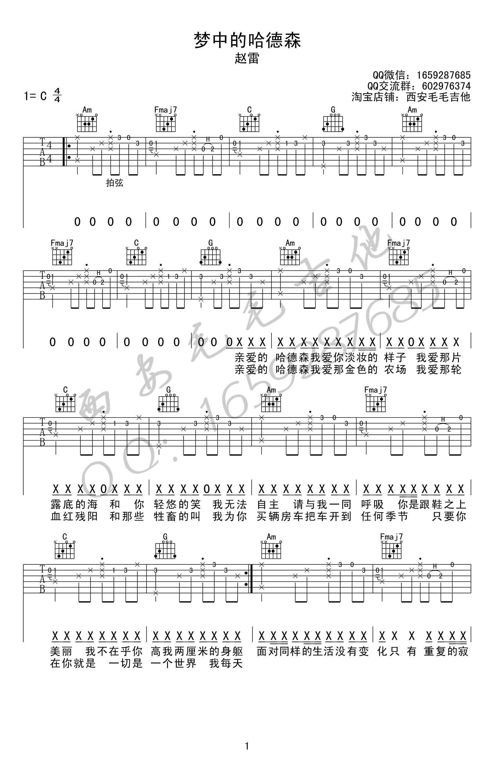 梦中的哈德森吉他谱_赵雷_C调弹唱谱_图片谱-C大调音乐网
