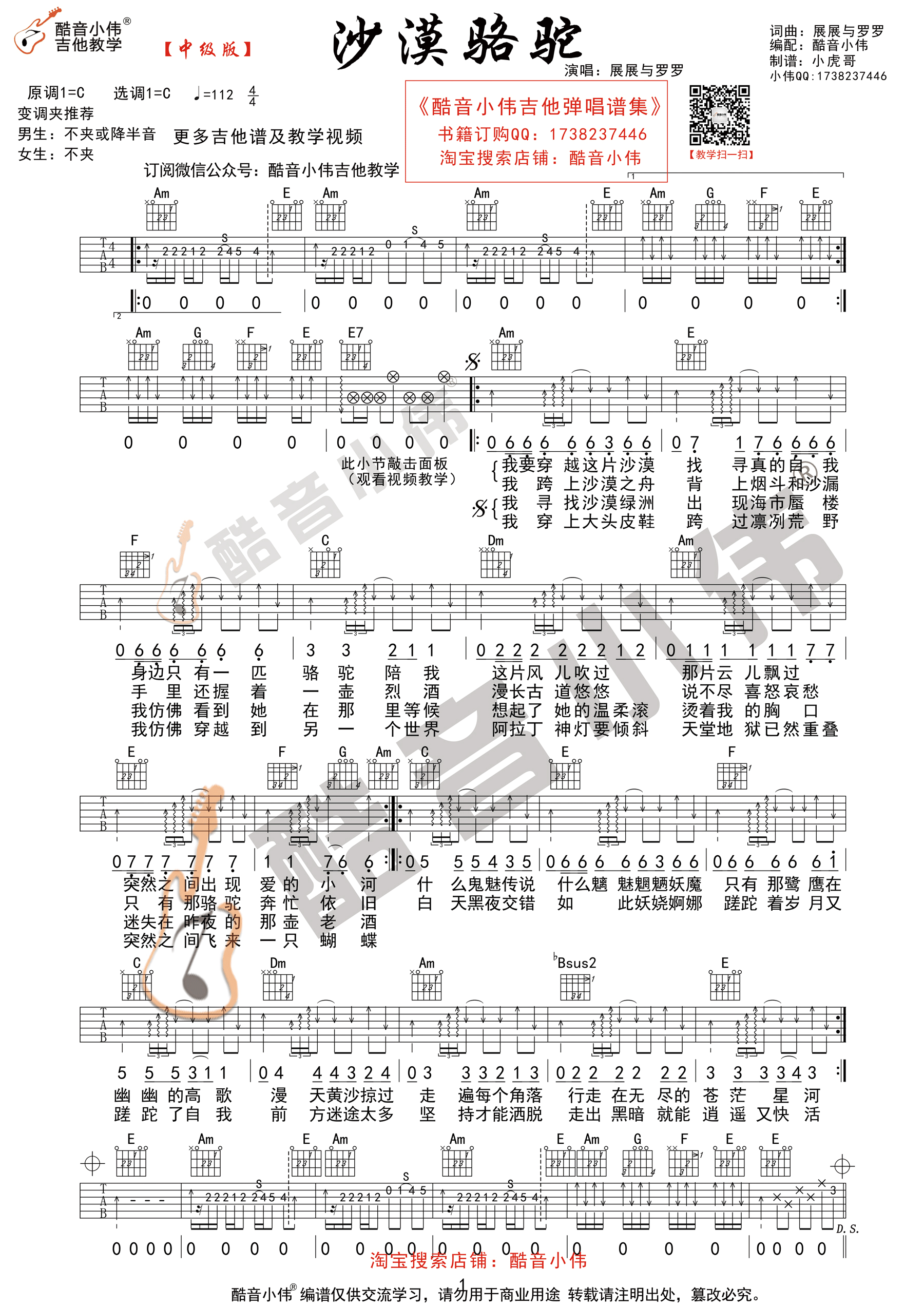 沙漠骆驼(酷音小伟吉他教学)-C大调音乐网