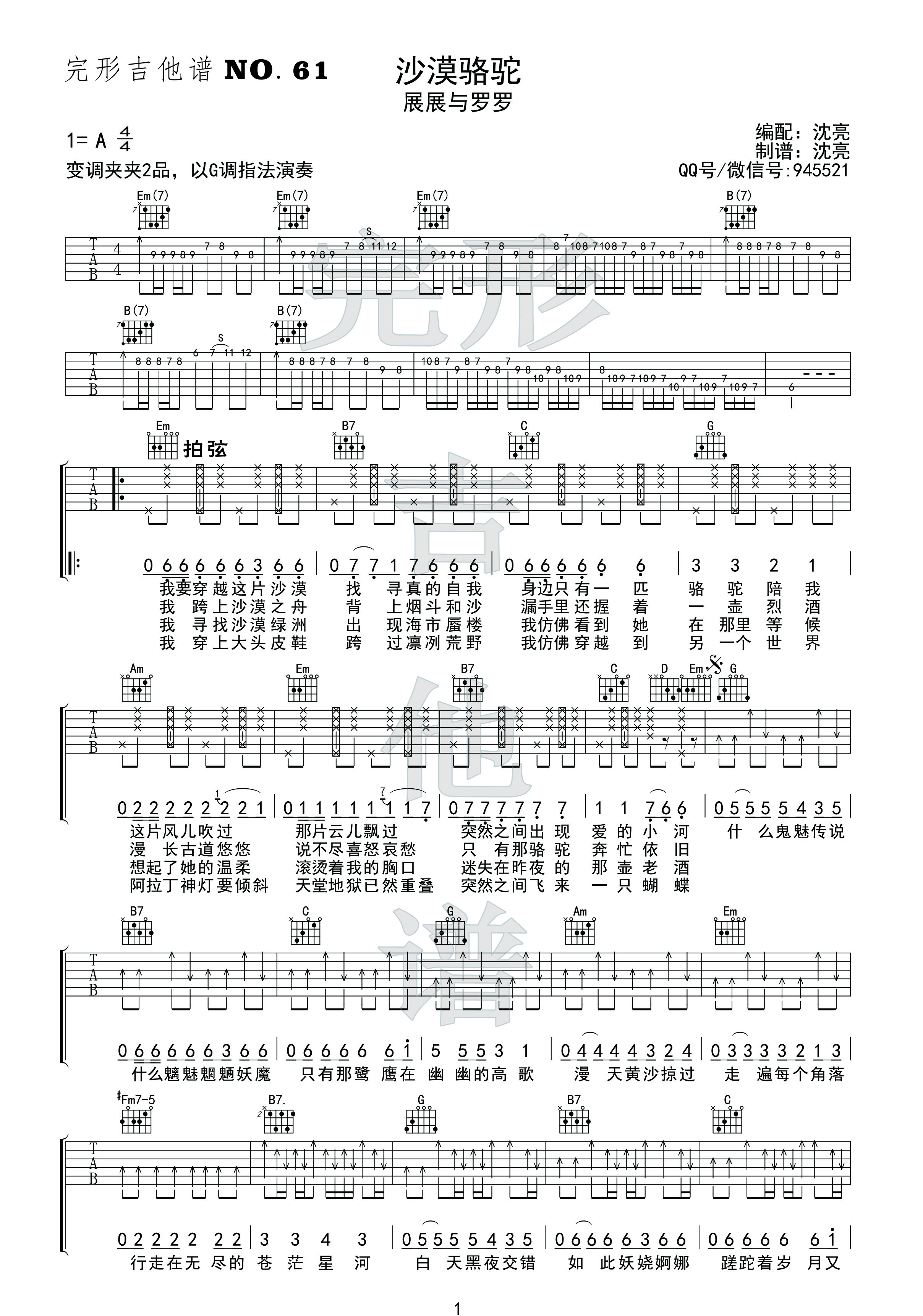 沙漠骆驼 吉他弹唱+吉他谱【完形吉他】沈亮出品-C大调音乐网