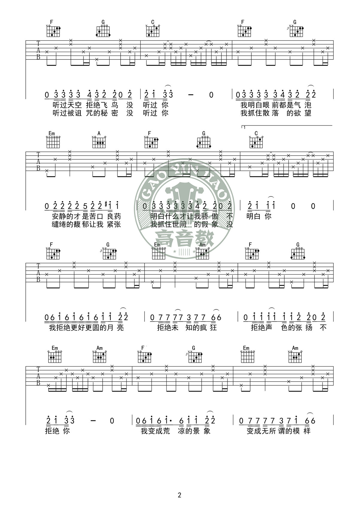 《奇妙能力歌 C调标准版高清版》吉他谱-C大调音乐网