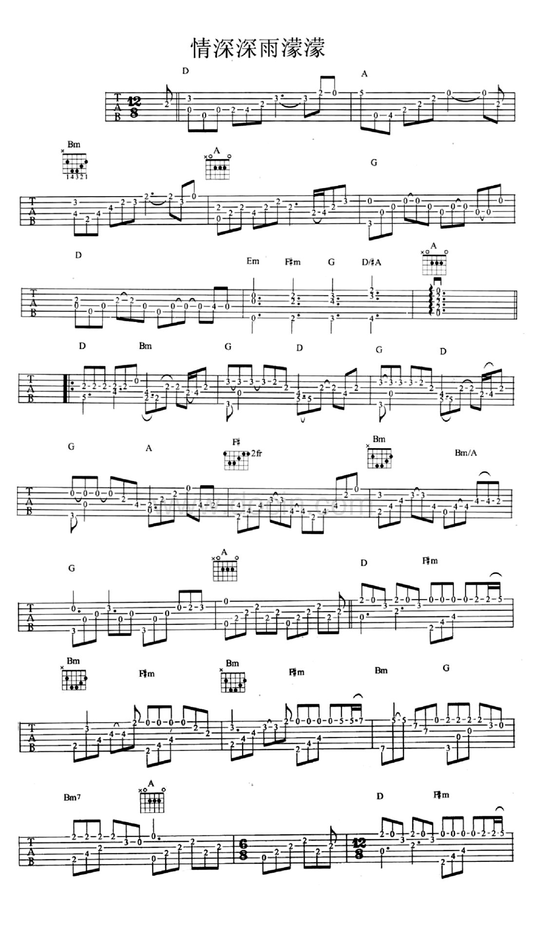 情深深雨��髦傅�谱_叶锐文_吉他指弹独奏谱_演示视频-C大调音乐网