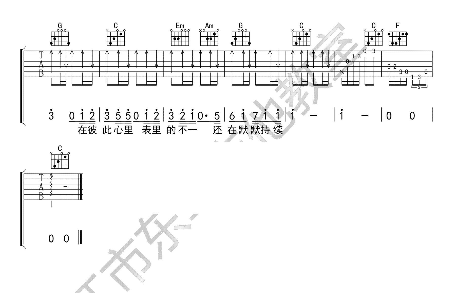 表里不一吉他谱_夏天Alex_C调弹唱谱_图片谱完整版-C大调音乐网