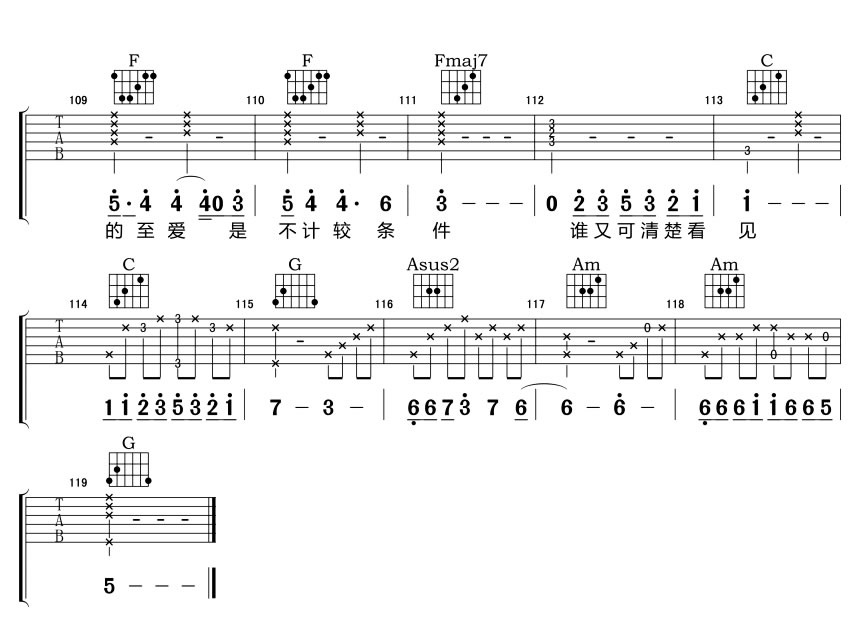 无条件吉他谱_陈奕迅_高清图片谱完整版-C大调音乐网