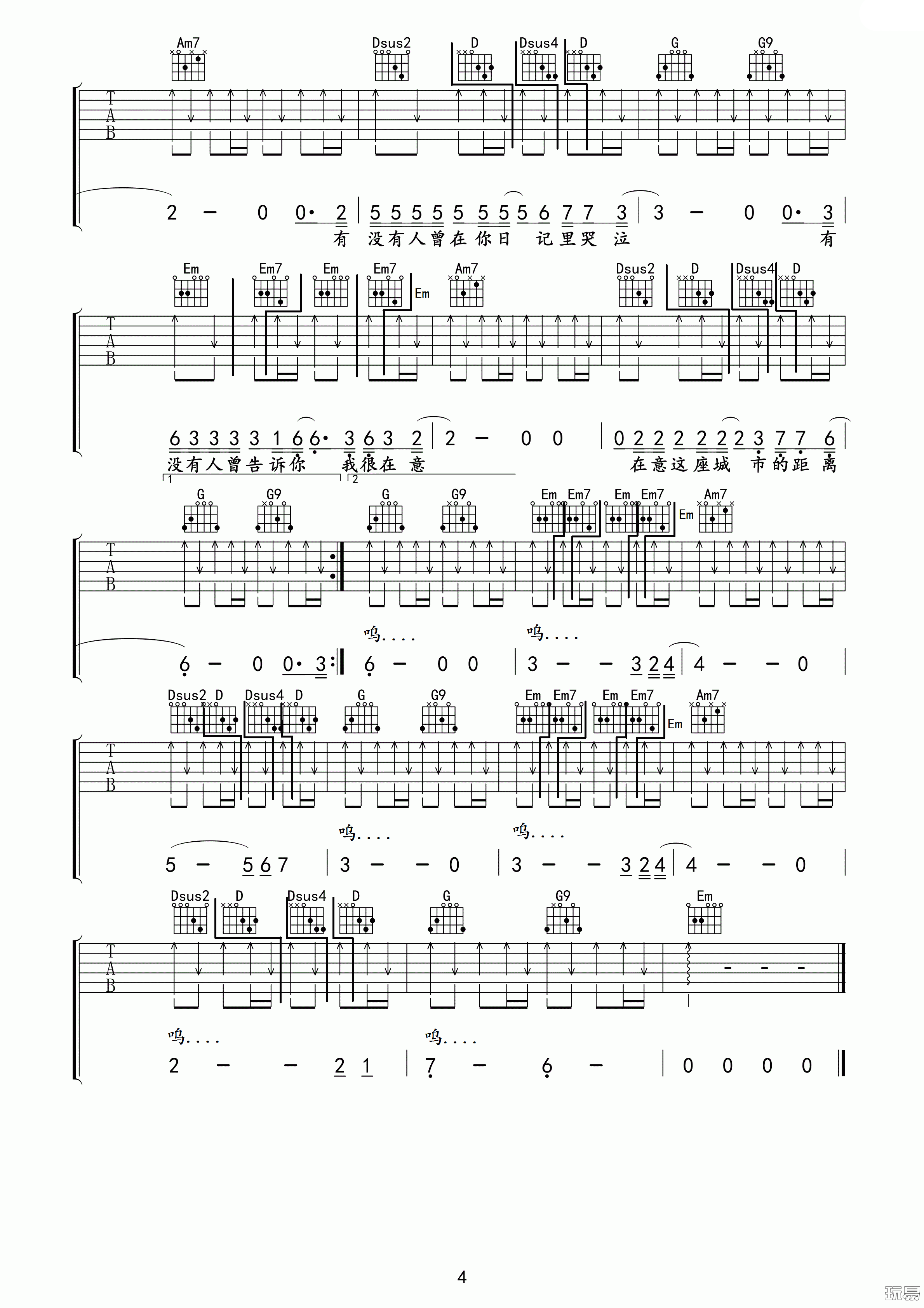 陈楚生 有没有人告诉你吉他谱 玩易吉他版-C大调音乐网