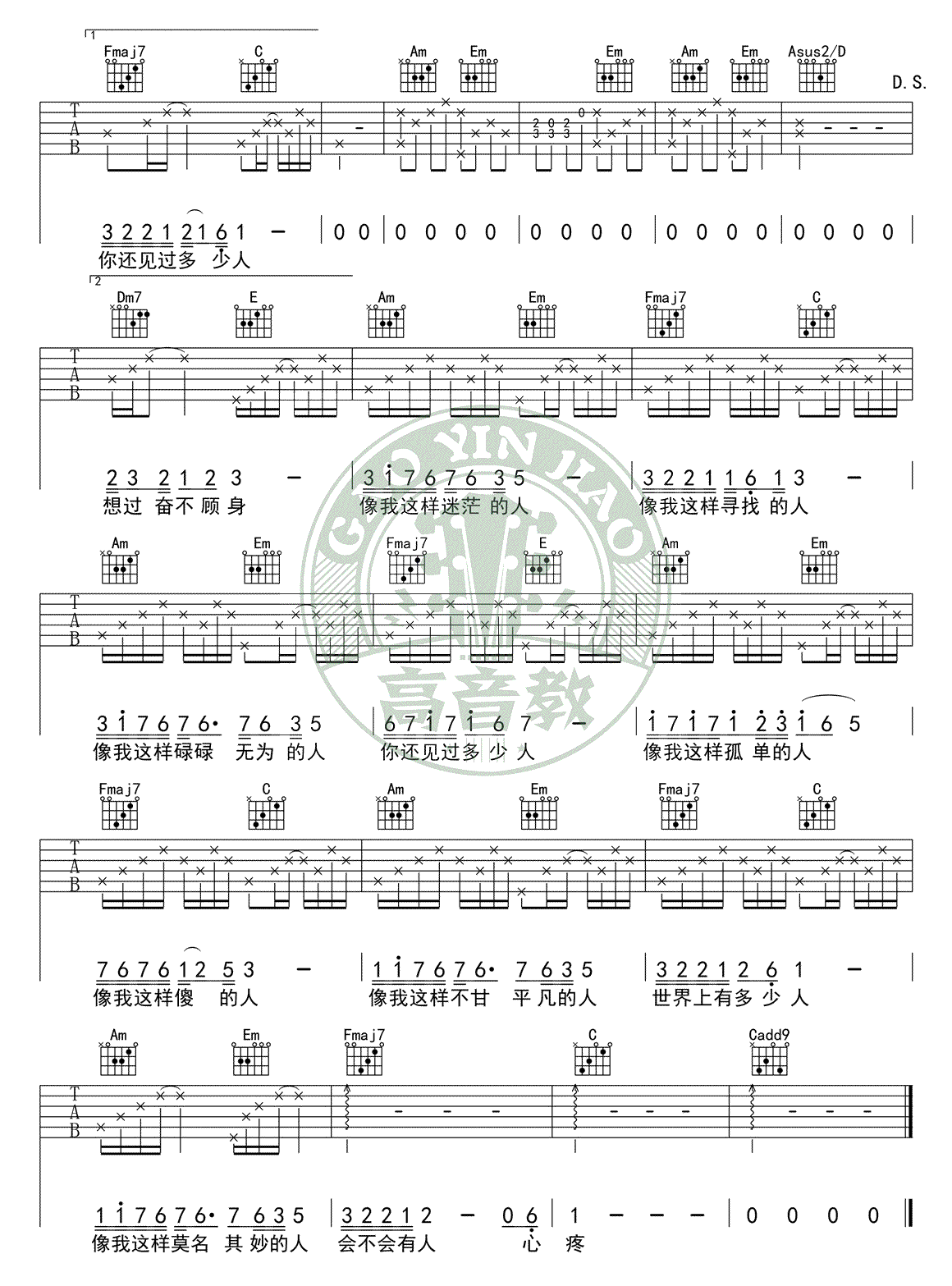 像我这样的人吉他谱_毛不易_高清图片谱完整版-C大调音乐网