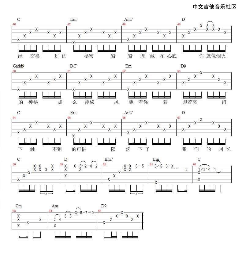 烟火吉他谱_陈翔《烟火》六线谱_图片谱三张谱例-C大调音乐网