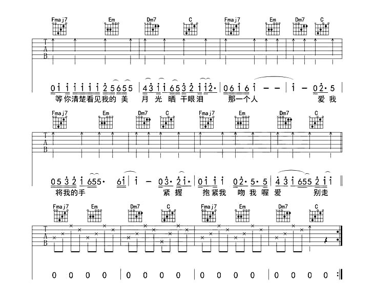 拥抱吉他谱简单版_五月天_C调六线谱编配-C大调音乐网