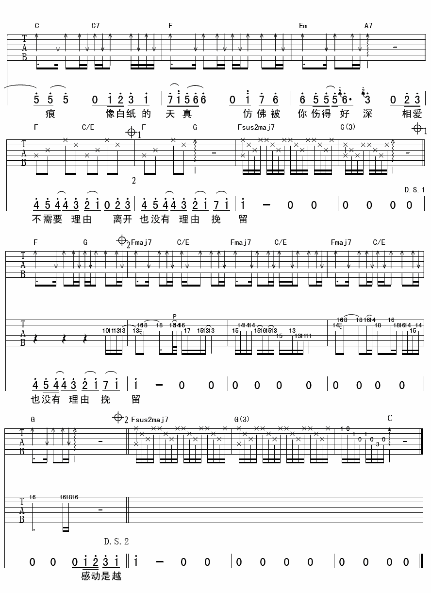 张韶涵 其实很爱你吉他谱-C大调音乐网