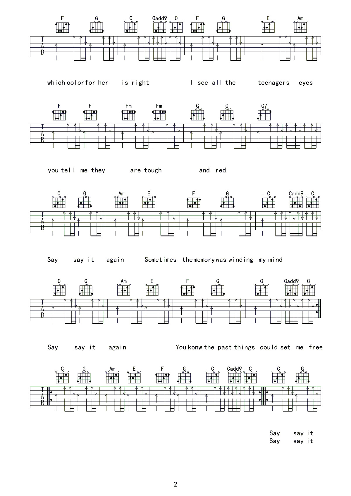 Say it again吉他谱 盘尼西林乐队 C调高清弹唱谱-C大调音乐网