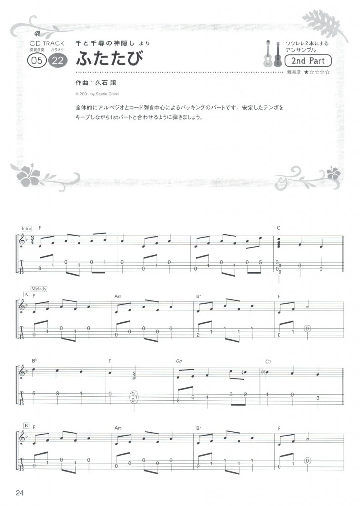 ふたたび重新开始|Ukulele指弹曲谱（千与千寻插曲）-C大调音乐网