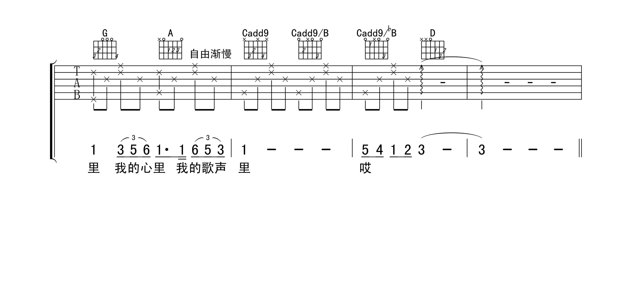 我的歌声里吉他谱_曲婉婷_图片谱完整版-C大调音乐网