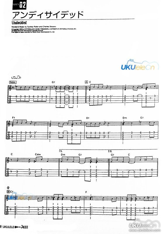 undecided |Ukulele指弹曲谱（小林克己）-C大调音乐网