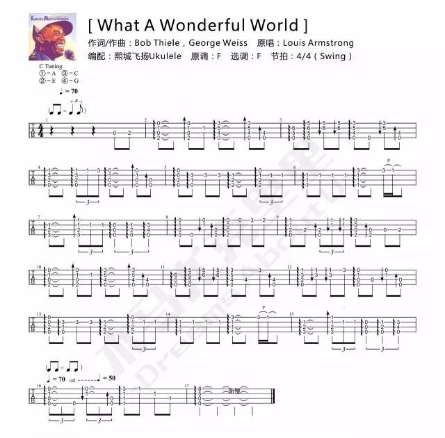 《 What A Wonderful World 》Ukulele指弹曲谱Jake Shimabukuro...-C大调音乐网