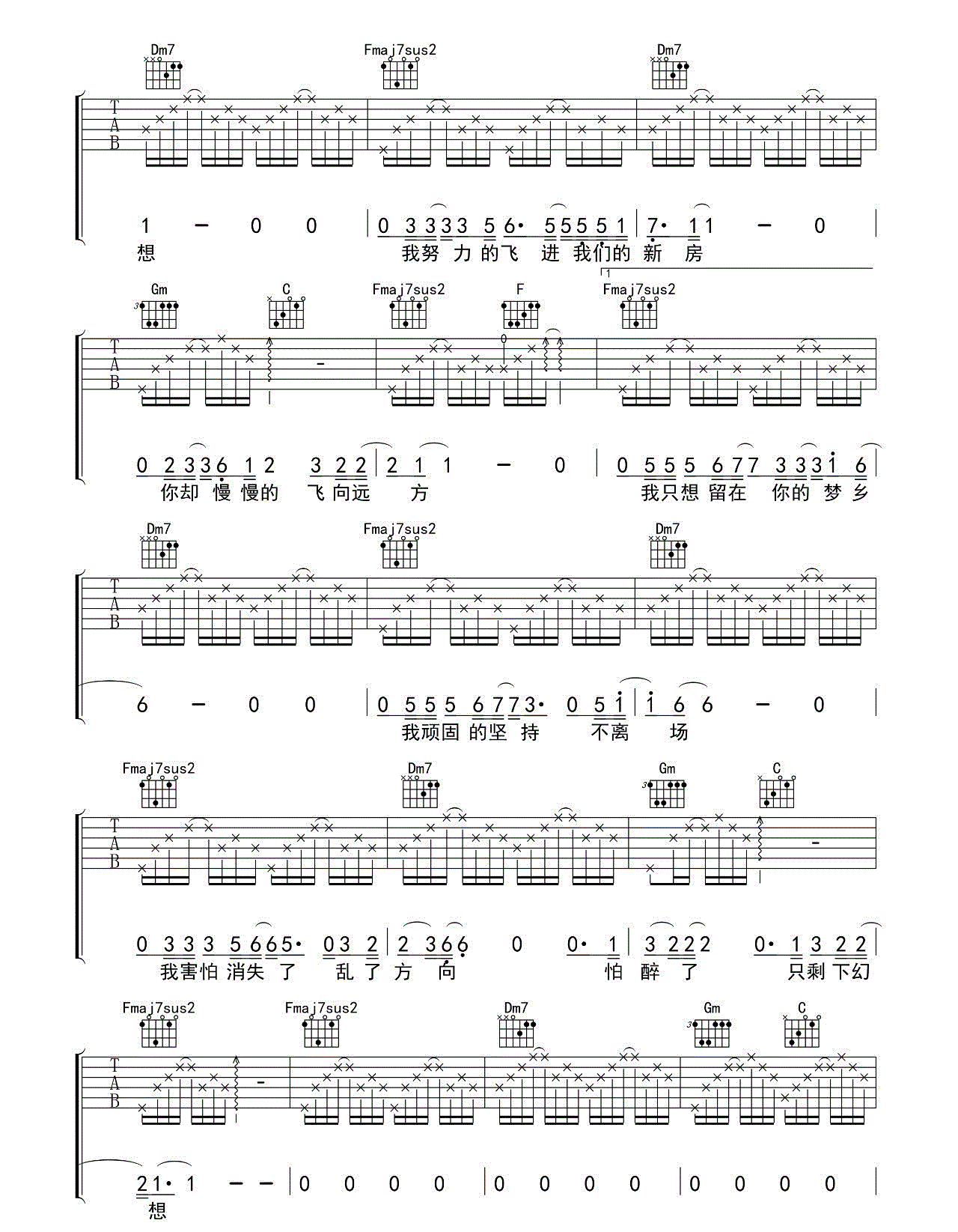 路远吉他谱_张磊_F调六线谱完整版-C大调音乐网