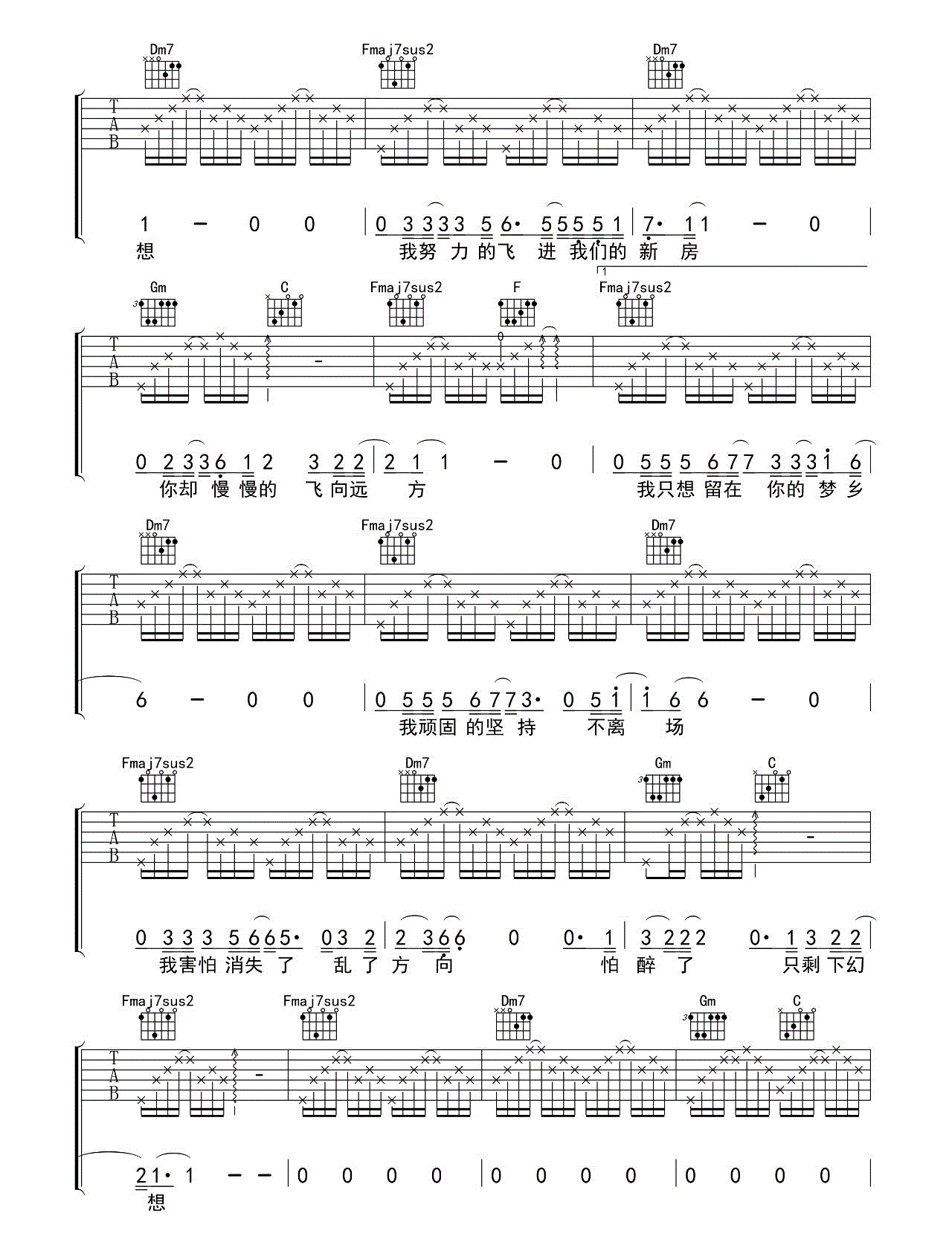 路远吉他谱_张磊_F调六线谱完整版-C大调音乐网