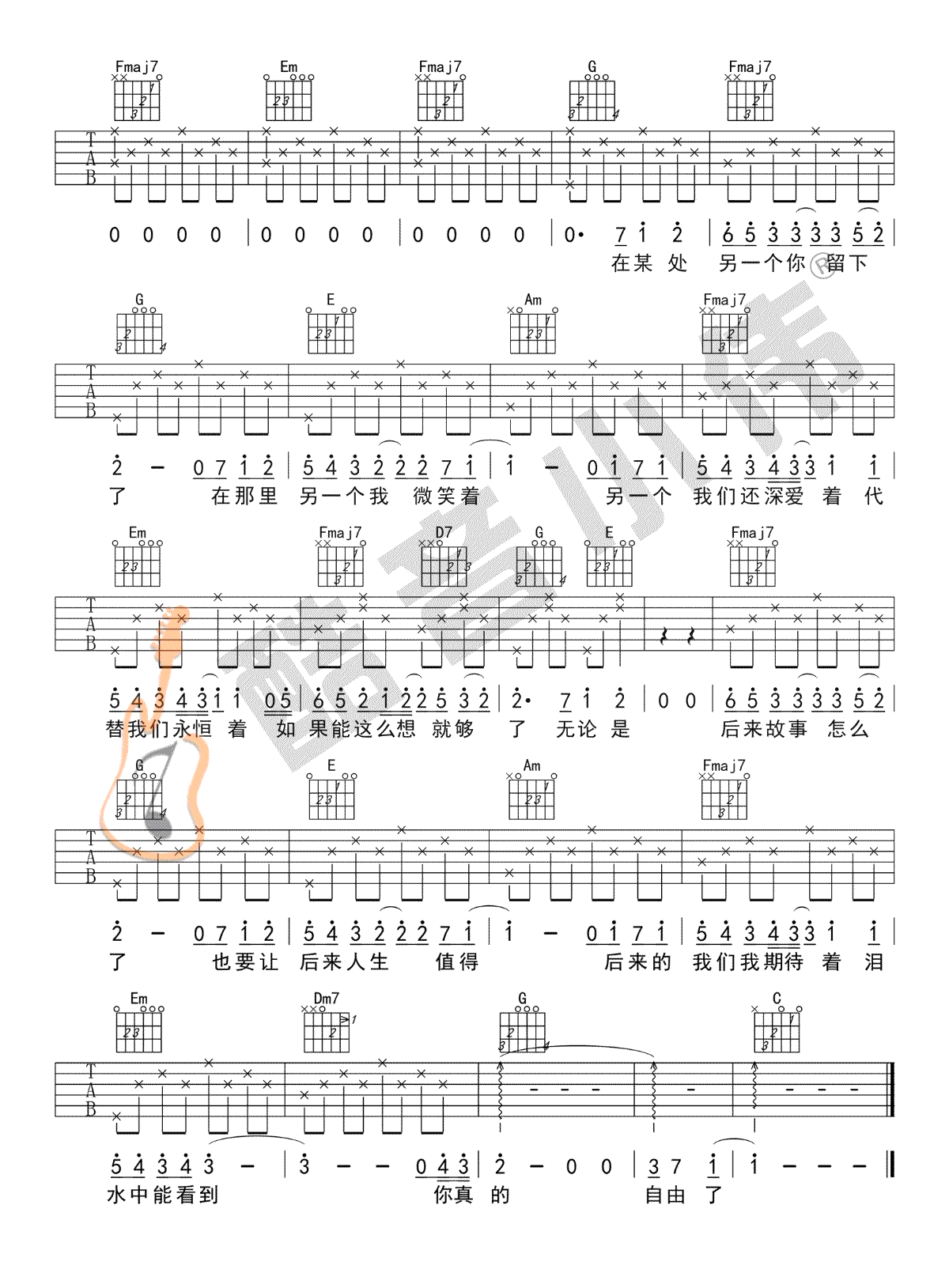 后来的我们吉他谱_五月天_C调简单版-C大调音乐网