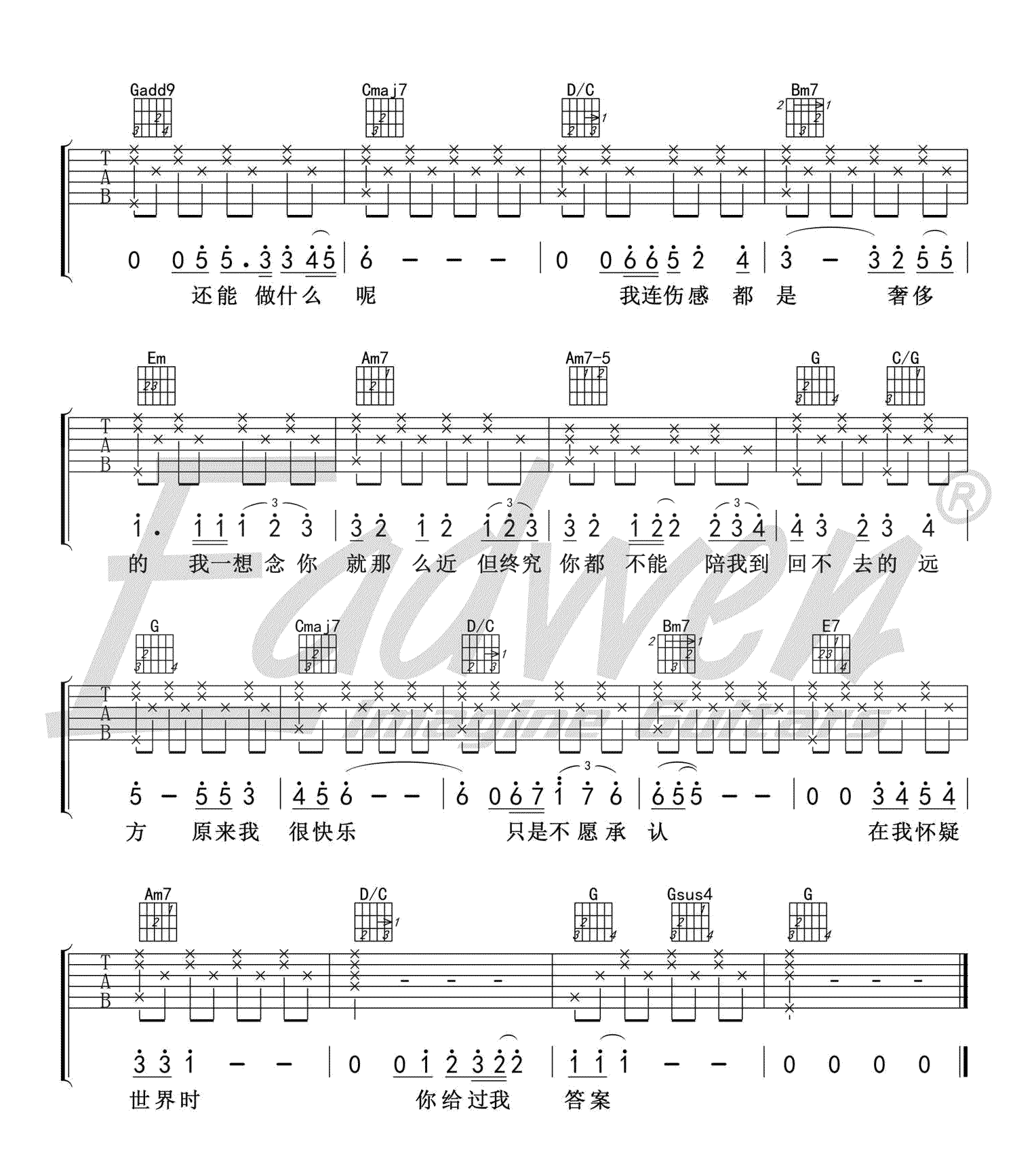 后来的我们吉他谱_陈奕迅_图片谱高清版-C大调音乐网