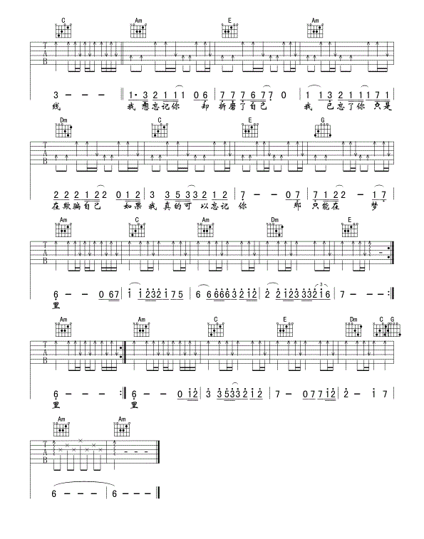 如果真的可以忘记你吉他谱_罗红彬_图片谱完整版-C大调音乐网