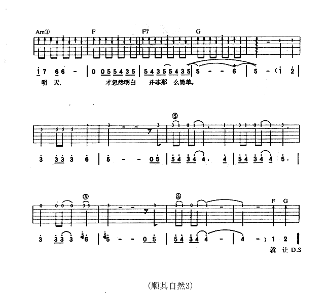 顺其自然吉他谱_田震_图片谱标准版-C大调音乐网