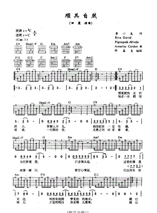 顺其自然吉他谱_田震_图片谱标准版-C大调音乐网