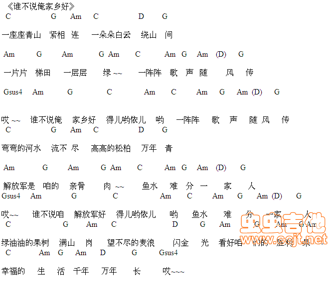 谁不说俺家乡好_彭丽媛_图片谱标准版-C大调音乐网