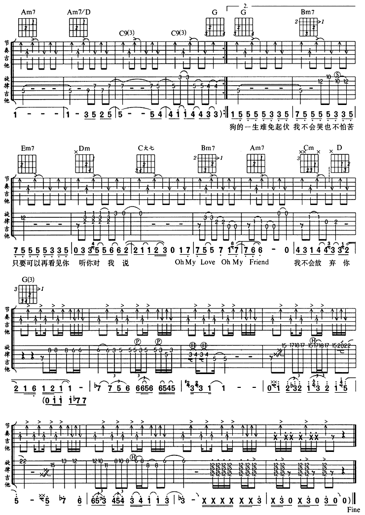 流浪狗吉他谱_游鸿明_图片谱标准版-C大调音乐网