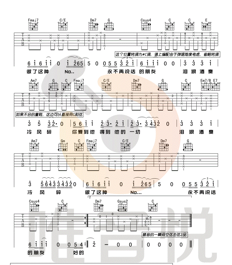 好的晚安吉他谱_邓见超_图片谱完整版-C大调音乐网