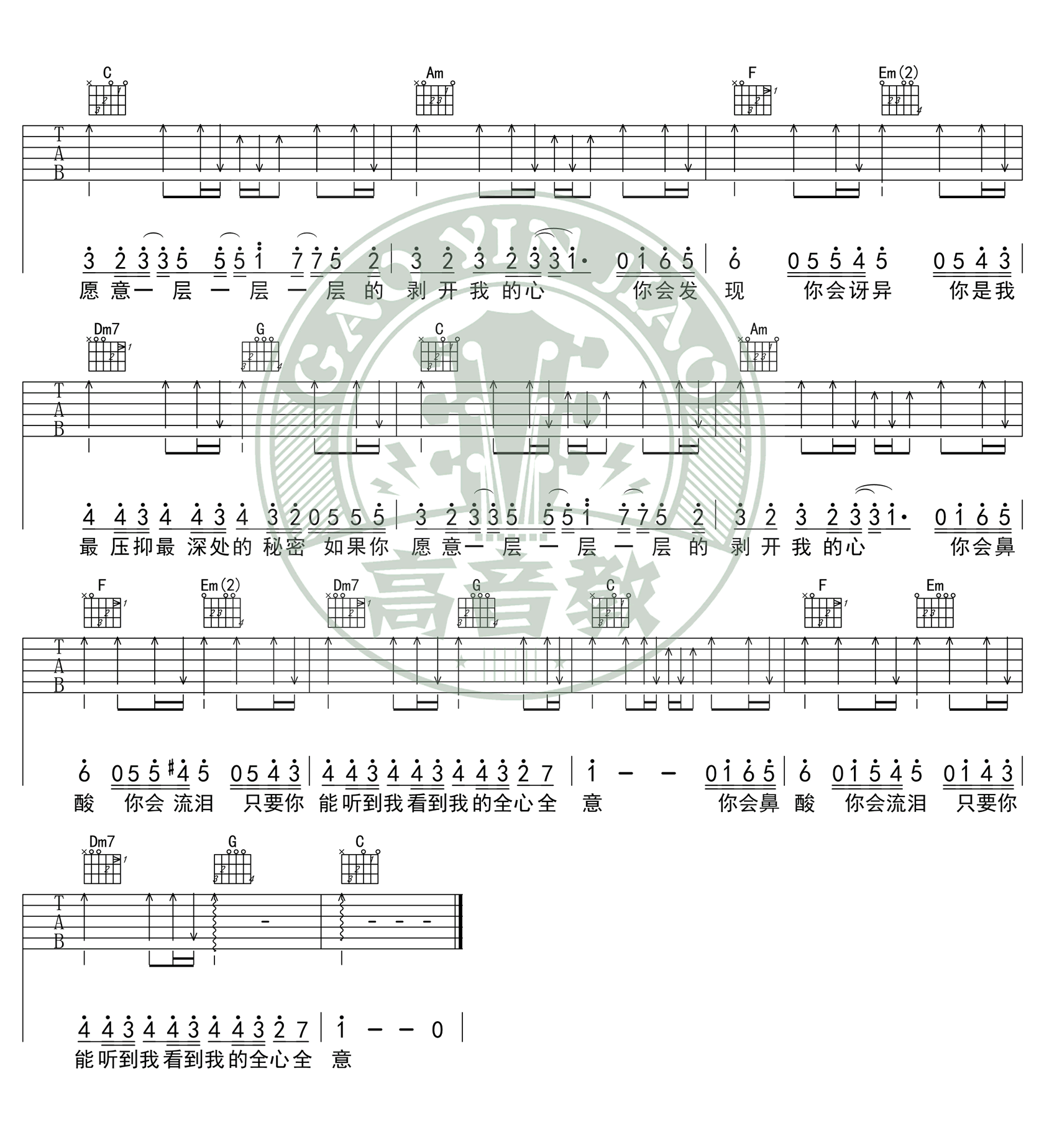 洋葱吉他谱_杨宗纬_C调图片谱完整版-C大调音乐网