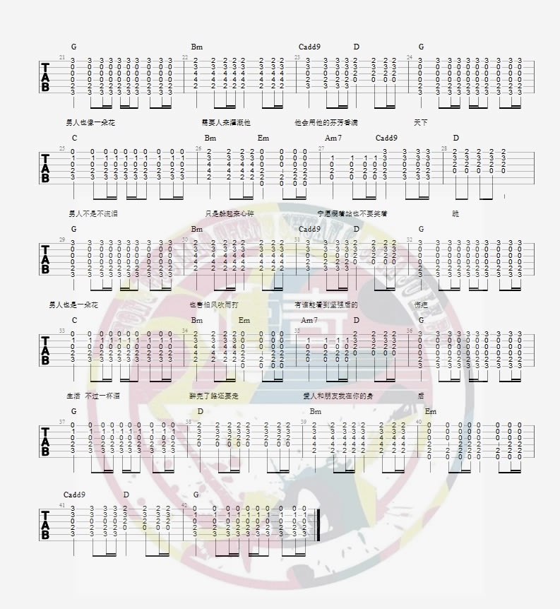 《男人花》吉他谱_黄勇_图片谱完整版-C大调音乐网